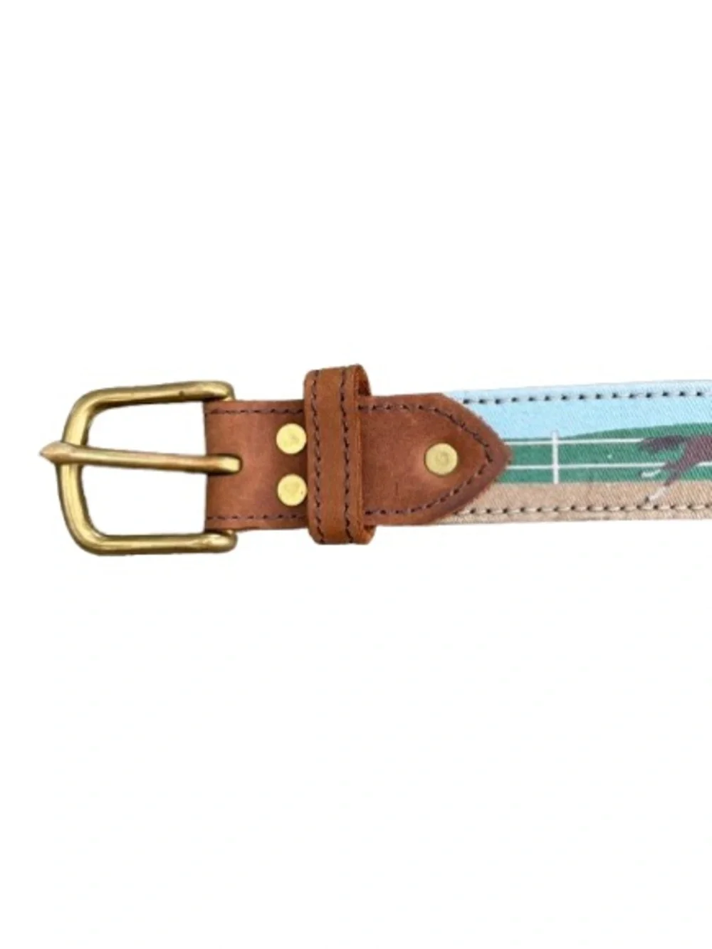 Clayton & Crume Men's Brown Leather Racing Print Belt Size 40 Derby Horses EUC